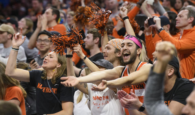 Princeton fans cheer as the Tigers beat Missouri, 78-63, in the men’s NCAA Tournament on March 18.