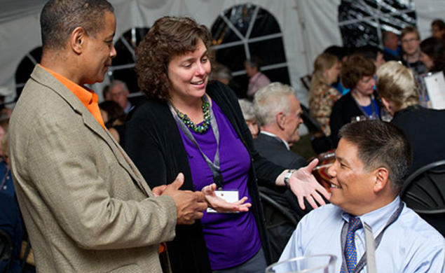 From left: James Hayes *85, Karen McGuinness *85, and Robert Yasui *87 at “Many Minds.” 