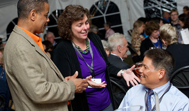 From left: James Hayes *85, Karen McGuinness *85, and Robert Yasui *87 at “Many Minds.” 