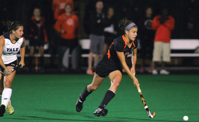 Co-captain Michelle Cesan ’14 on the attack against Yale.
