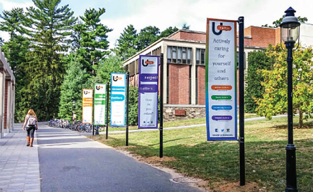 Banners on the Frist North Lawn publicize the launch of the University’s UMatter campaign in late September.