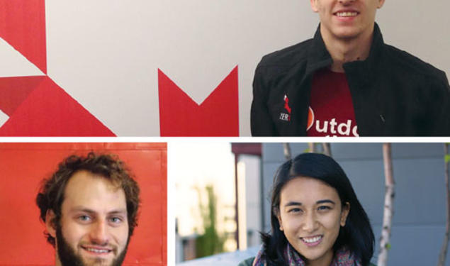 Clockwise from top: Wesley Verne ’13, at ZeroFOX in Baltimore; Eleanor Meegoda ’12, at Detroit Venture Partners; Ben Goldstein ’13, at Betaspring in Providence, R.I.