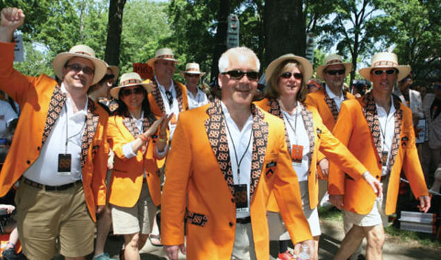 About 24,000 people attended Reunions, and most marched in the P-rade. Here, wearing their new jackets, an enthusiastic contingent of more than 1,500 marchers from the Class of 1988 led the classes in the P-rade.