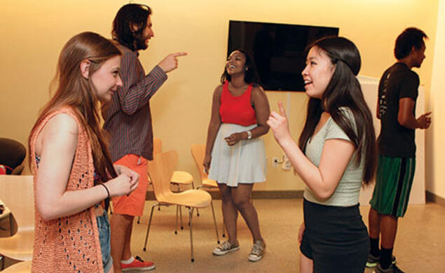 Reuners learn the fine points of improv from the Lobster Club.