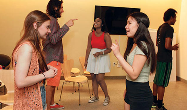 Reuners learn the fine points of improv from the Lobster Club.