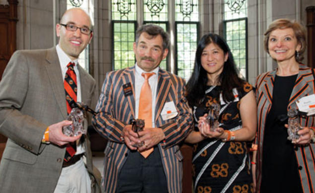 Four graduates won awards from the Alumni Council for their service to Princeton. From left: Jeffrey A. Vinikoor ’03, Lee L. Dudka *77, Charlene Huang Olson ’88, and Rosalie Wedmid Norair ’76.