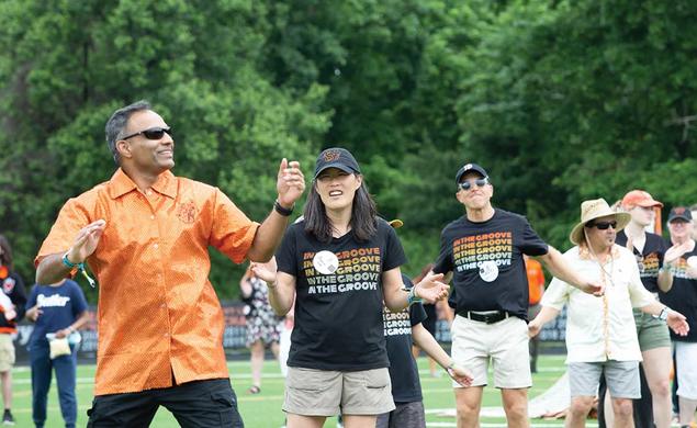 Neville Fernandes ’87, Annie Lee ’87, and Dave Marotta ’87 do the Hustle.