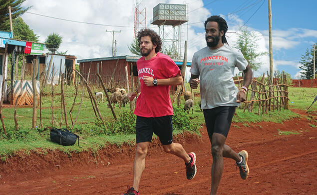 Russell Dinkins ’13, right, and Daniel Thomas are training in Iten, Kenya.