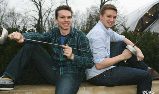 Fencers Jonathan Yergler ’13, left, and Edward Kelley ’13 are friendly competitors who push each other to improve.