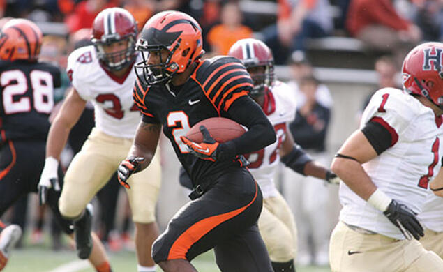 Anthony Gaffney ’16’s long kick return helped to spark Princeton’s memorable comeback against Harvard in 2012.