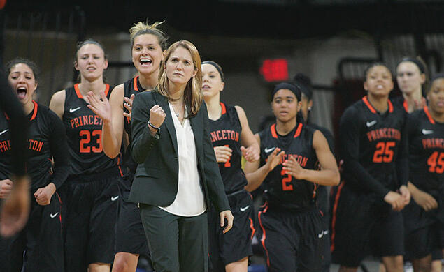 Courtney Banghart, shown during a win at Penn, is in her ninth season with the Tigers.