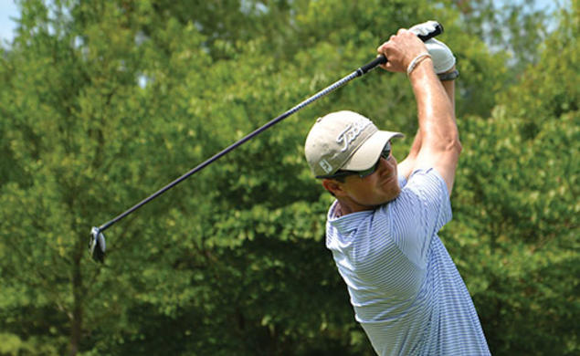 John Sawin ’07 tees off at the U.S. Amateur qualifier in Elverson, Pa., July 16.