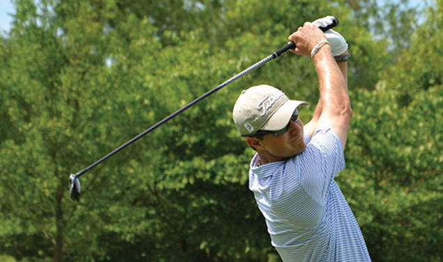 John Sawin ’07 tees off at the U.S. Amateur qualifier in Elverson, Pa., July 16.