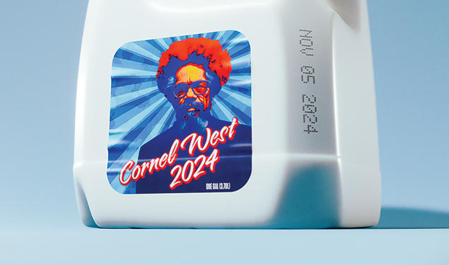 Cornell West on a milk jug