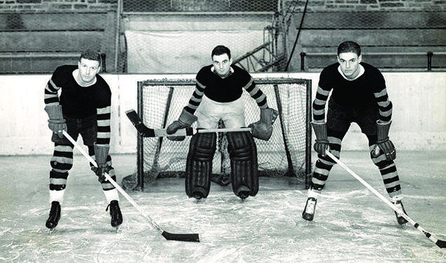 Three Tigers, circa 1930, in front of Baker Rink’s distinctive stonework. 