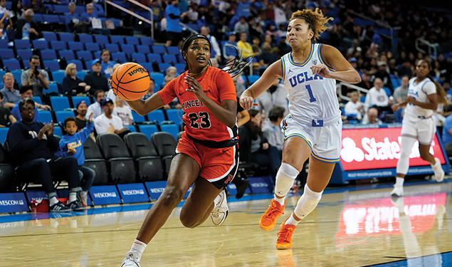 Madison St. Rose ’26 drives to the basket against UCLA