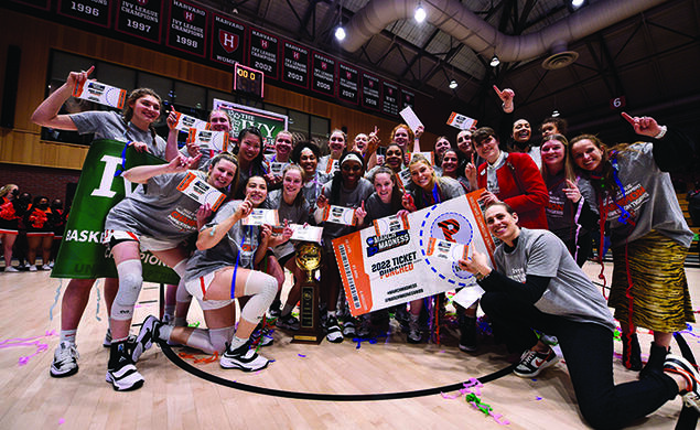 Princeton women’s basketball celebrates its NCAA Tournament bid after winning Ivy Madness in 2022.