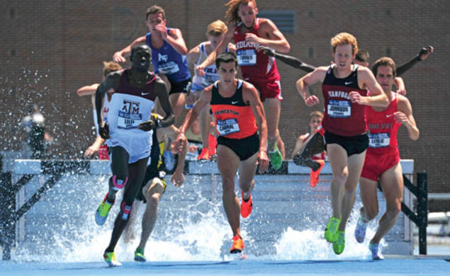 Donn Cabral ’12, center, won the 3,000-meter steeplechase at the NCAA Championships to become the first Princeton runner to win an NCAA title since 1934.