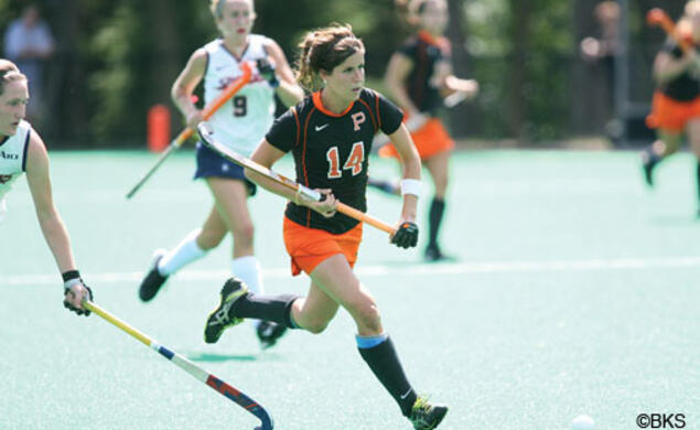 Princeton’s field hockey team is fortified by the return of Olympians Katie Reinprecht ’13, center, and Julia Reinprecht ’14, along with Kathleen Sharkey ’13 and Michelle Cesan ’14, all of whom spent last year playing with the U.S. national team