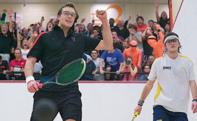 Kelly Shannon ’12 at the moment of ­victory over Trinity.