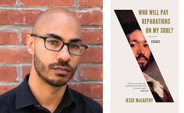 Jesse McCarthy *18 with his book, “Who Will Pay Reparations on My Soul?”