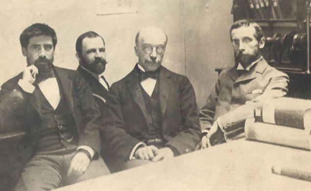 John Bach McMaster, third from left, with other history professors at Penn, about nine years after he left Princeton.