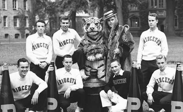 Cheerleaders — along with the Princeton Tiger and “Princeton Charlie” ­— in 1950.