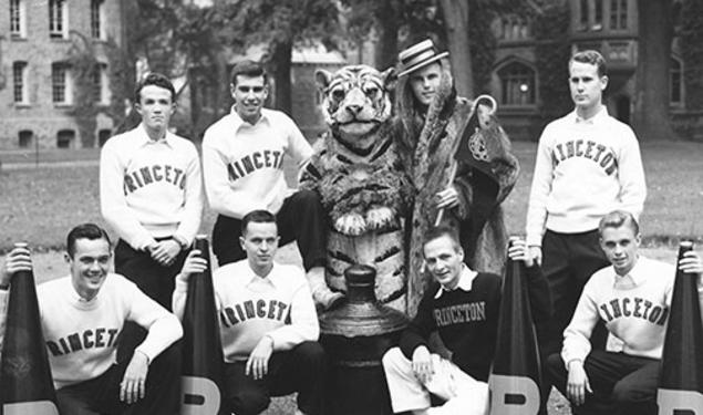 Cheerleaders — along with the Princeton Tiger and “Princeton Charlie” ­— in 1950.