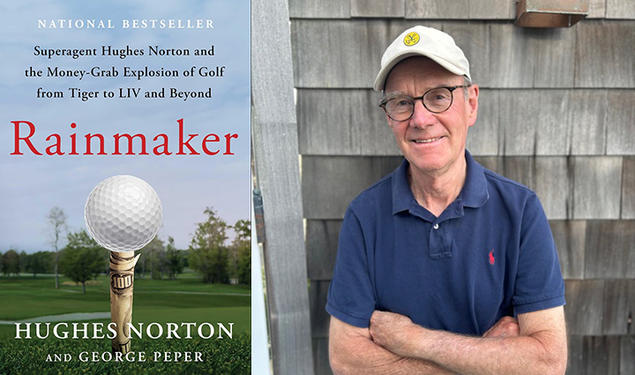 Left, the cover of 'Rainmaker'; right, photo of George Peper ’72.