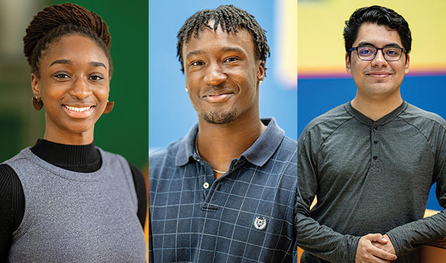 From left, Chioma Ugwonali ’24, Issa Mudashiru ’25, and Isaac Lunar ’24