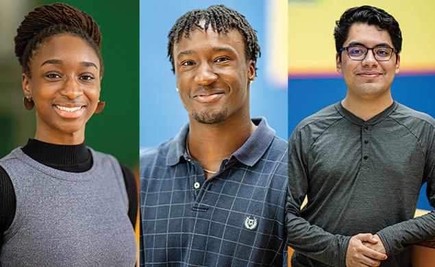 From left, Chioma Ugwonali ’24, Issa Mudashiru ’25, and Isaac Lunar ’24