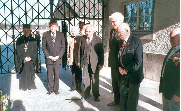 Alan W. Lukens '46, second from right, joins with other dignitaries at a wreath-laying ceremony at the Dachau concentration camp in April 2010. 
