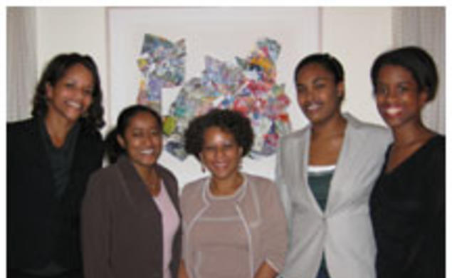 Among the participants in PALS, a New York-based group that mentors minority law students, are, from left, mentor Shea Owens '94; PALS chairwoman Amanda Samuel '92; PALS founder and mentor Patricia Irvin '76; mentee Elan Nieves '06; and mentor Heather But