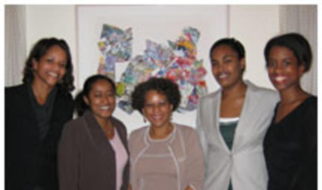 Among the participants in PALS, a New York-based group that mentors minority law students, are, from left, mentor Shea Owens '94; PALS chairwoman Amanda Samuel '92; PALS founder and mentor Patricia Irvin '76; mentee Elan Nieves '06; and mentor Heather But
