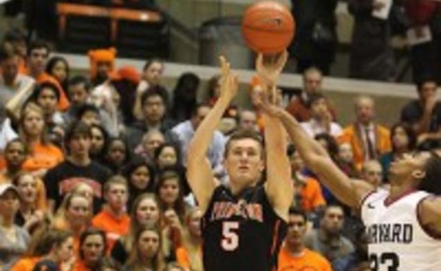 T.J. Bray '14 led Princeton with 17 points in his final game against Harvard. The Tigers' freshmen combined to score 25 points in the 59-47 loss. (Photo: Beverly Schaefer)