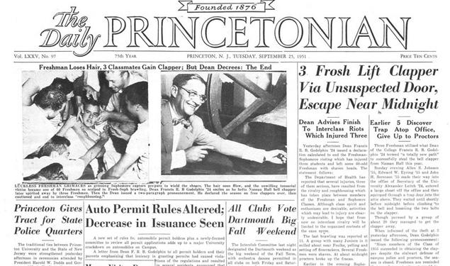 The Sept. 25, 1951, Daily Princetonian told the story of the clapper theft and stealth escape.