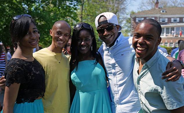 From left, Ijeoma Madubata ’15, Lorenzo Laing ’16, Sylvia Okafor ’16, Jameil Brown ’16, and Shawon Jackson ’15