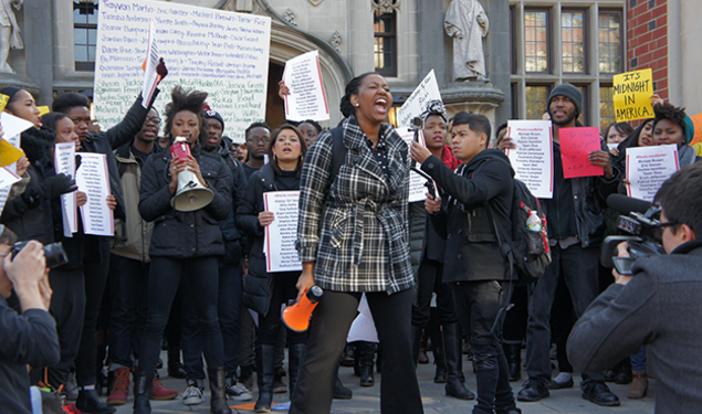 Outside Frist Campus Center, Princeton students rallied against “racialized state violence.” 