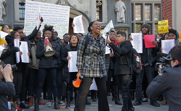 Outside Frist Campus Center, Princeton students rallied against racialized state violence. (Ellis Liang â15)