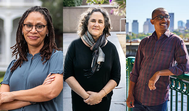 From left, MacArthur fellows Andrea Armstrong *01, Diana Greene Foster *98, and Lester Mackey ’07.