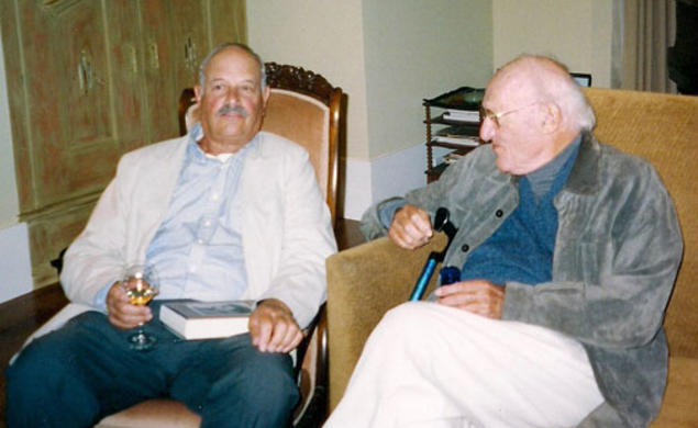 The author, Jeffrey Meyers, left, with comparative literature professor Joseph Frank.