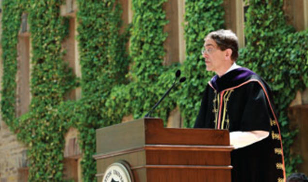 Addressing Princeton’s newest graduates during the Commencement ceremony in front of Nassau Hall.