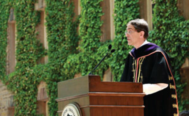 Addressing Princeton’s newest graduates during the Commencement ceremony in front of Nassau Hall.