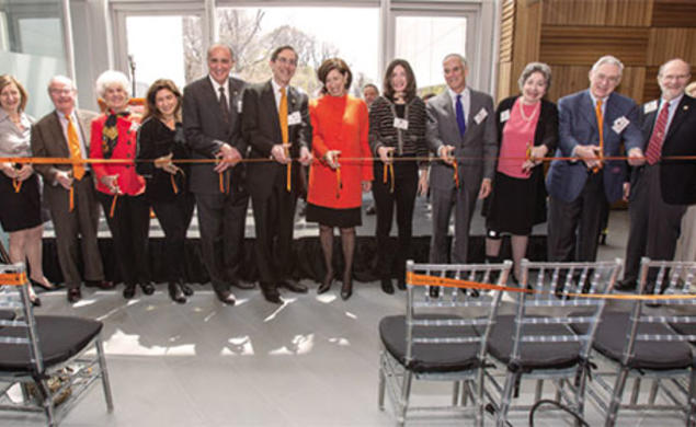 Joining me at the dedication ceremony were, from left, Lynn Bendheim Thoman ’77, James McDonnell III ’58, Libby McDonnell, Regina Kulik- Scully, John Scully ’66, Nancy Peretsman ’76, Emma Scully ’12, Robert Scully ’72, Florence Davis and Edwar