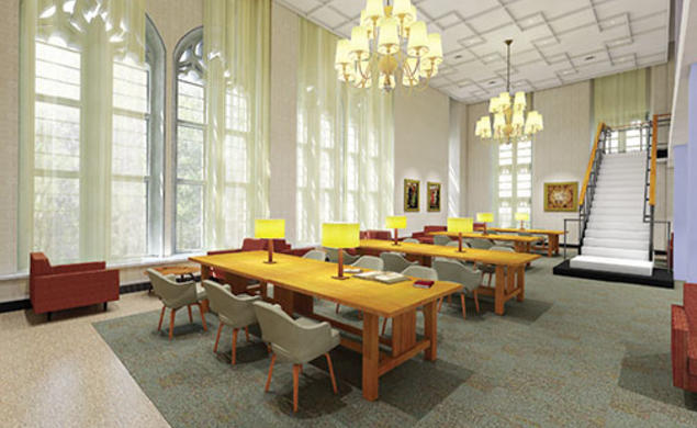 The Firestone Library renovation includes the creation of stunning new spaces, such as the third-floor reading room shown in this rendering.