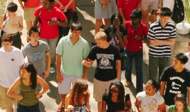 Members of the Class of 2012—the first to be admitted without early decision—gather for Opening Exercises.