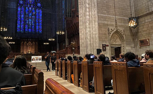 Attendees remember Misrach Ewunetie ’24 at a vigil in the Chapel on Monday.