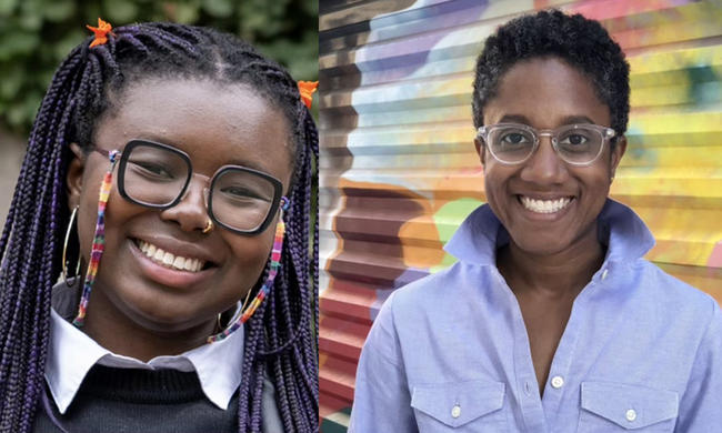 Headshot photos of Reina Coulibaly ’24, left, and Ara Tucker ’01, right.