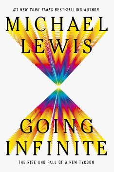 The cover of "Going Infinite," featuring a rainbow-colored illustration on a white background.