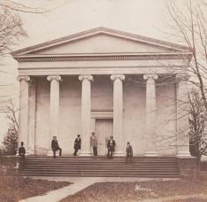 Students are shown on the steps of Whig Hall in1861